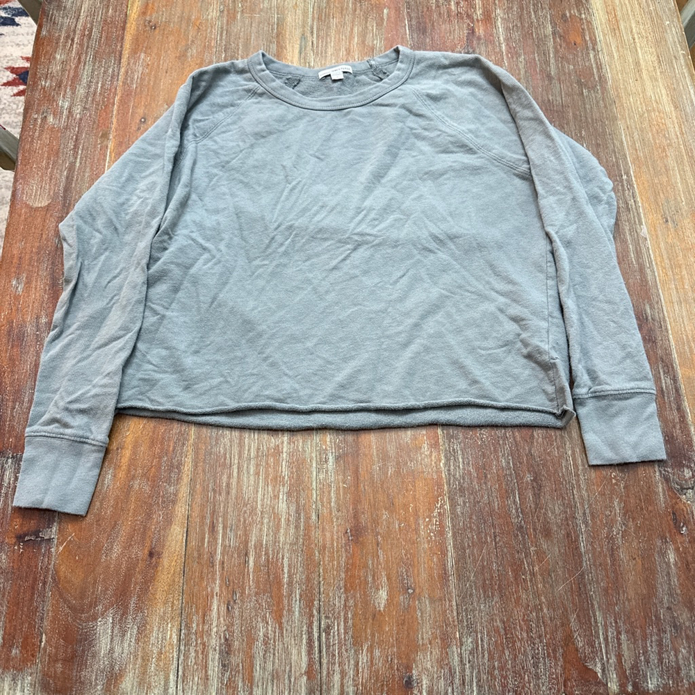 James Perse Gray Olive Sweatshirt Small Slightly Cropped